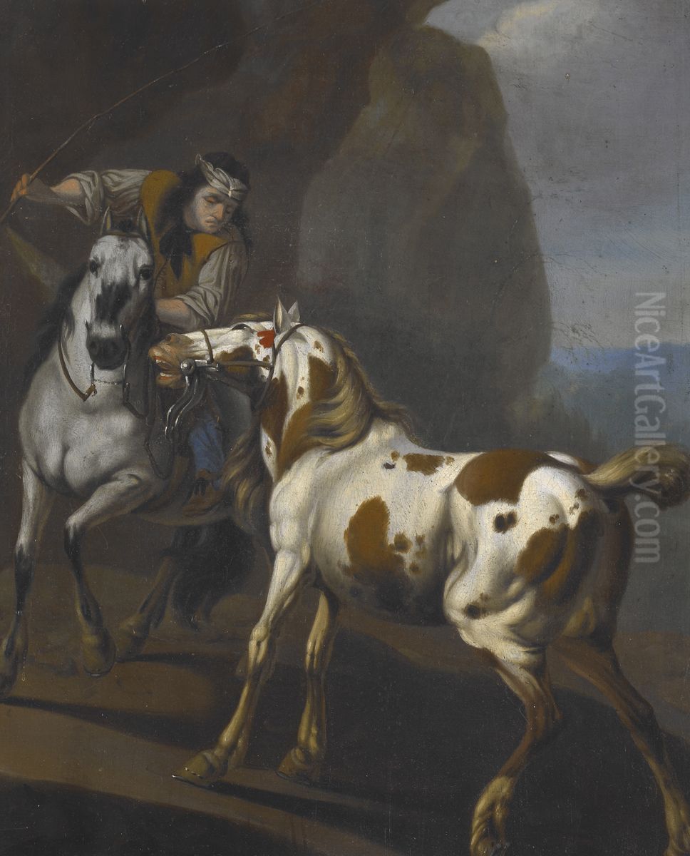 Indian taming a horse Oil Painting by Johann Heinrich Roos