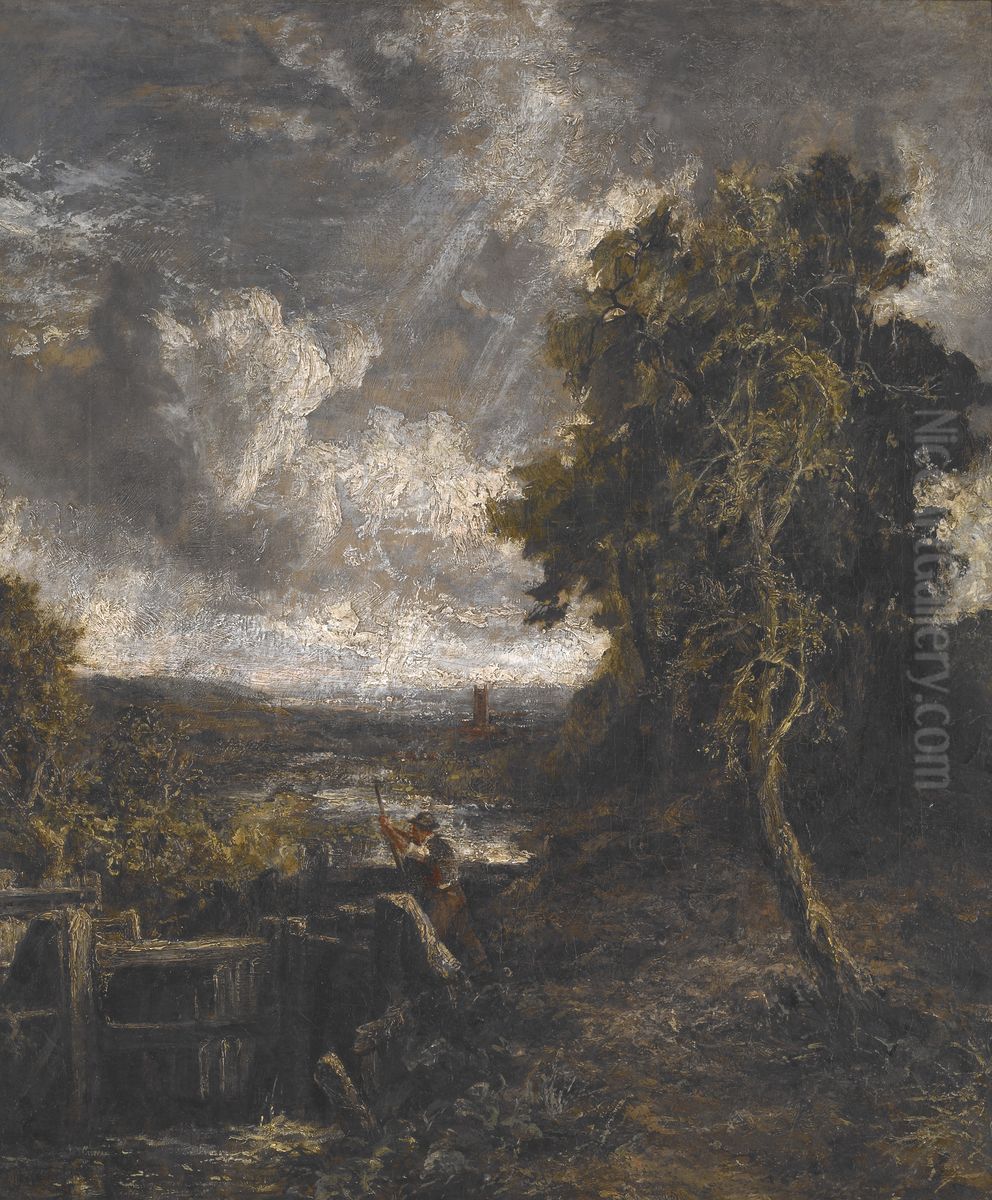 East Bergholt - Lock on Stour Oil Painting by John Constable