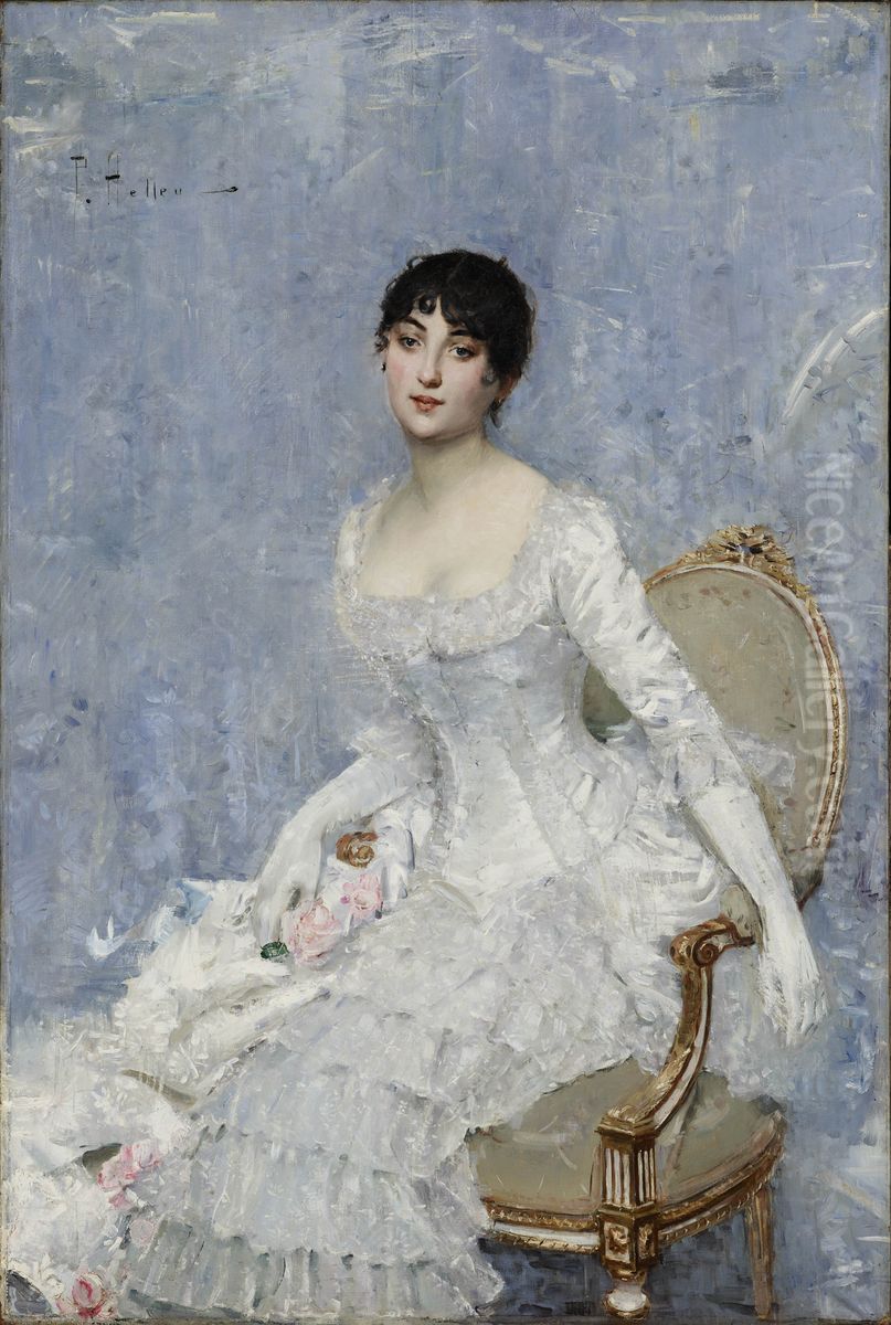 Young Lady in White Oil Painting by Paul Cesar Helleu