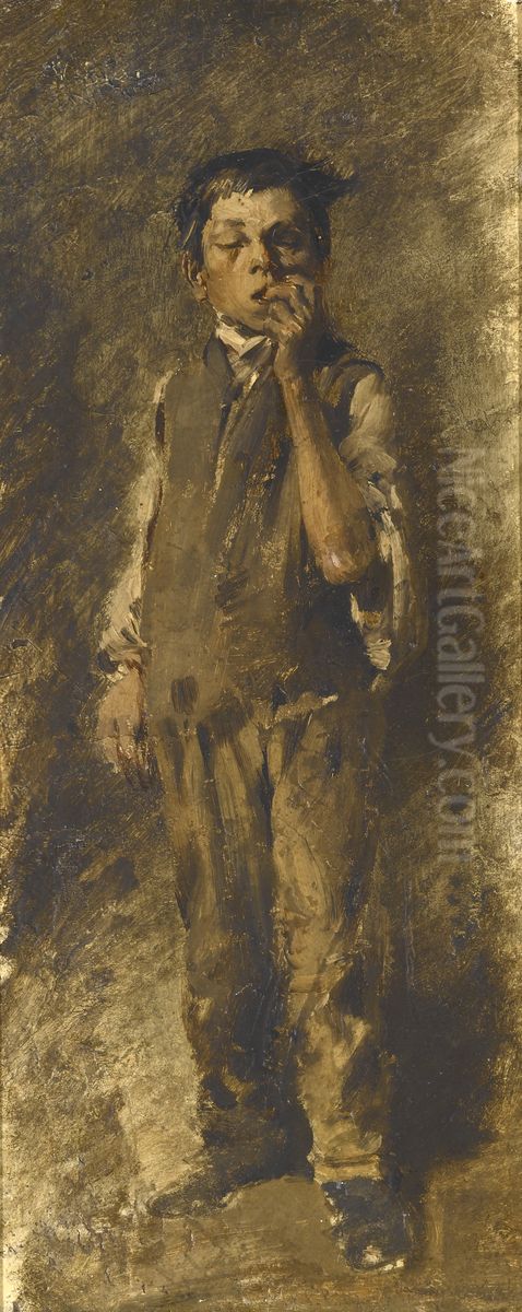Boy biting his Nails Oil Painting by Wilhelm Busch Boy biting his Nails Oil Painting by Wilhelm Busch