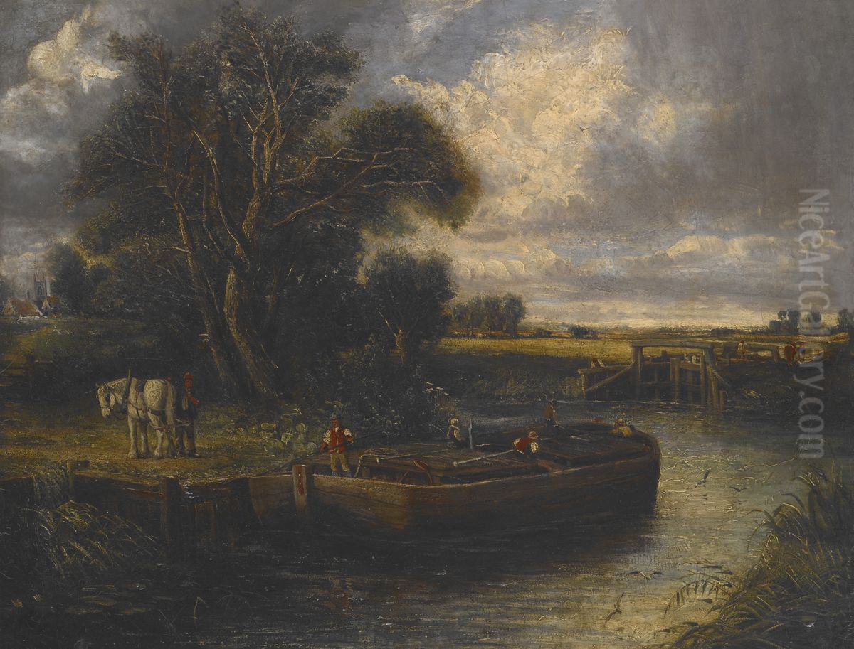 Barge on the Canal Oil Painting by John Constable