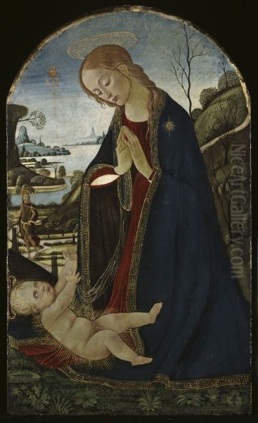 Madonna Adoring The Christ Child Oil Painting by Jacopo da Sellaio