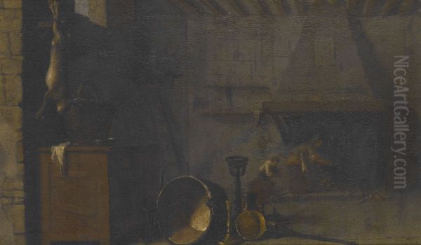 Kitchen with Hare Oil Painting by Sebastien Bourdon