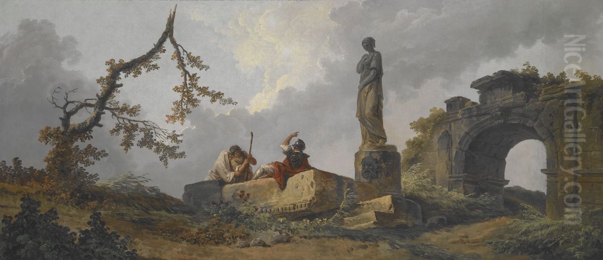 The Statue Oil Painting by Hubert Robert