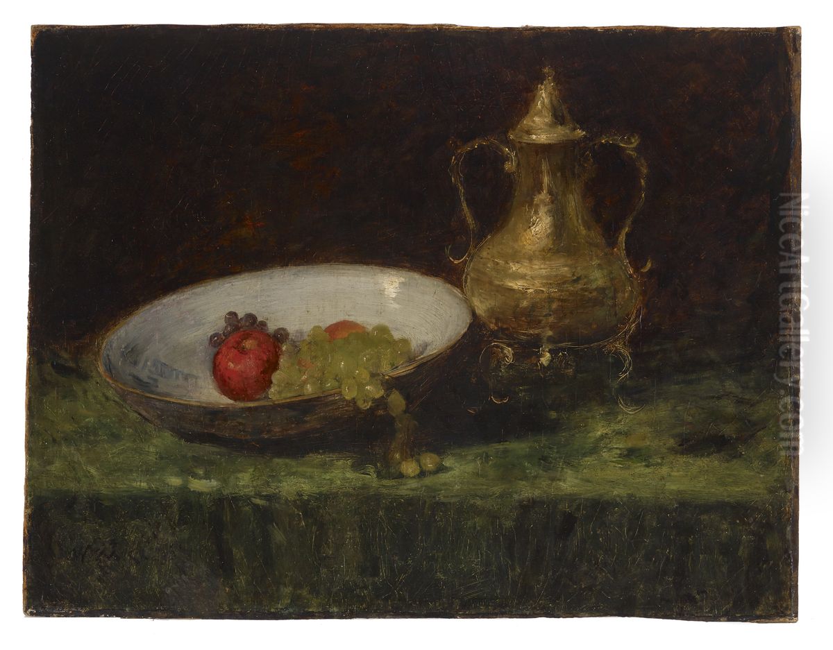 Still Life (Fruit and Copper Pot) Oil Painting by William Merritt Chase