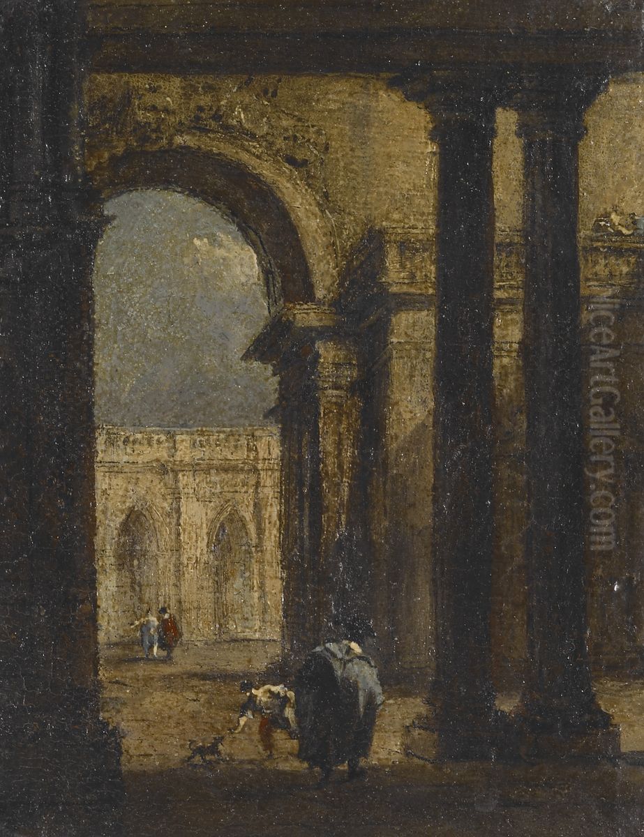 A Palace Courtyard Oil Painting by Francesco Guardi