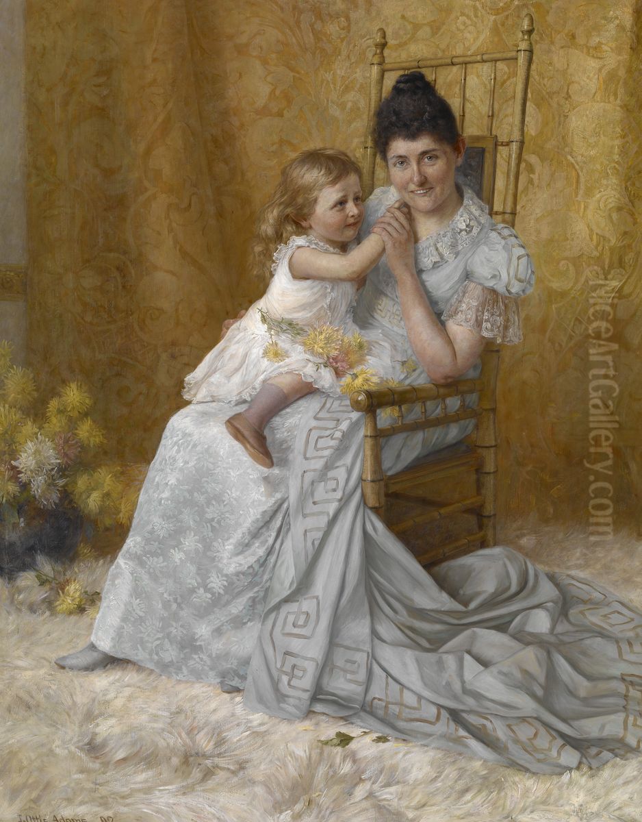 Portrait of Martha Wysor Marsh and Son John Edwin Oil Painting by J. Ottis Adams