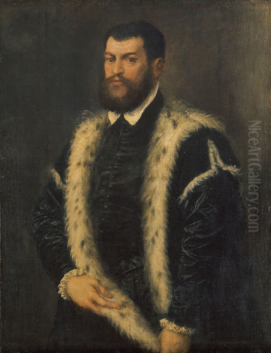 Portrait of a man with ermine(??) coat Oil Painting by Titian