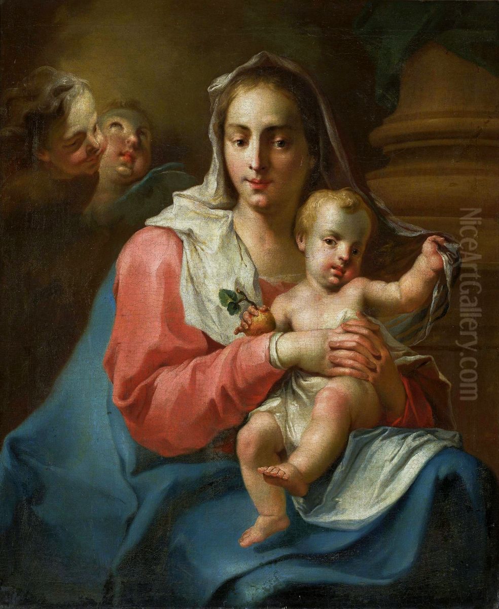 Madonna with child and two angels Oil Painting by Giambattista Pittoni
