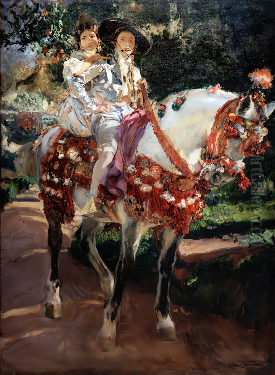 Retrats d'Elena i Maria amb vestits valencians antics.English:Portraits of Elena and Maria with Old-fashioned Valencian Costumes.Francais:Portraits d'Elena et Maria avec des costumes valenciens a l'ancienne. Oil Painting by Joaquin Sorolla