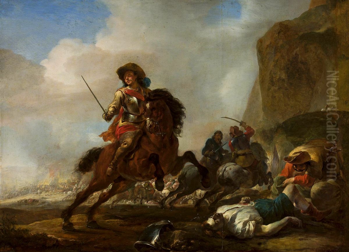 Battle at the foot of the mountain Oil Painting by Jan Baptist Weenix