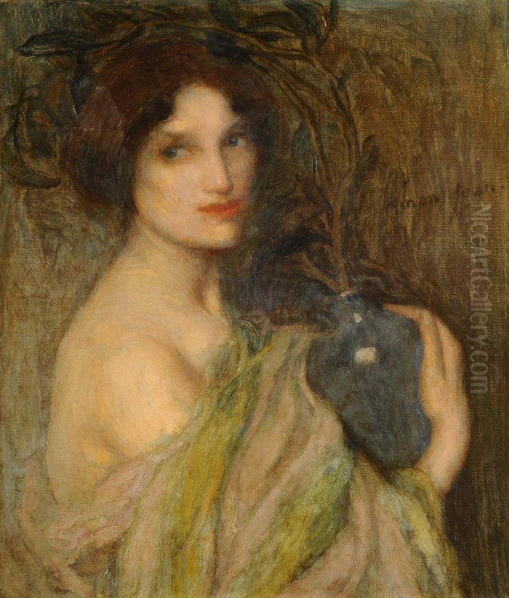 La mujer del vaso azul o Mujer con el vaso azul Oil Painting by Edmond-Francois Aman-Jean