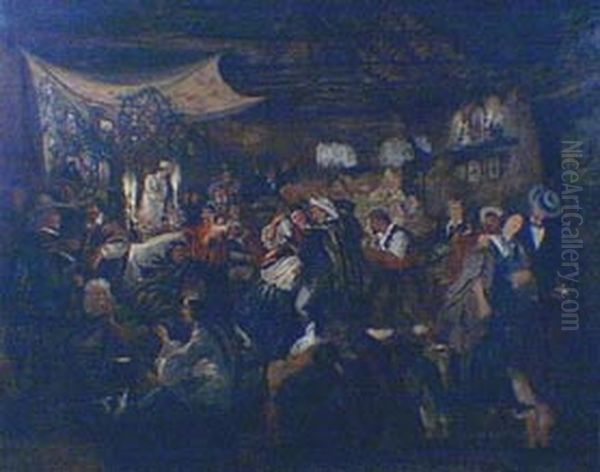 El velatorio del angelito, costumbre popular chilena Oil Painting by Ernest Charton