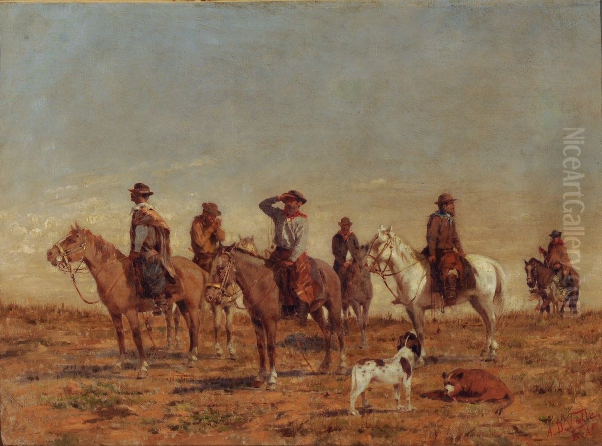 Cowboys Oil Painting by Angel Della Valle