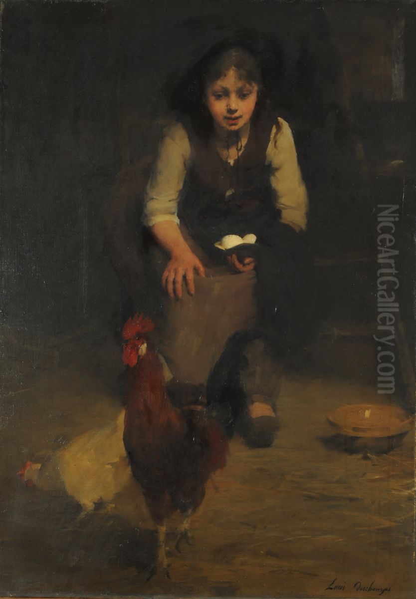 At the henhouse Oil Painting by Louis Deschamps