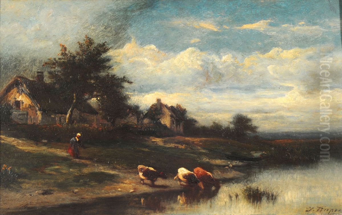 A orillas del Rio Oil Painting by Jules Dupre