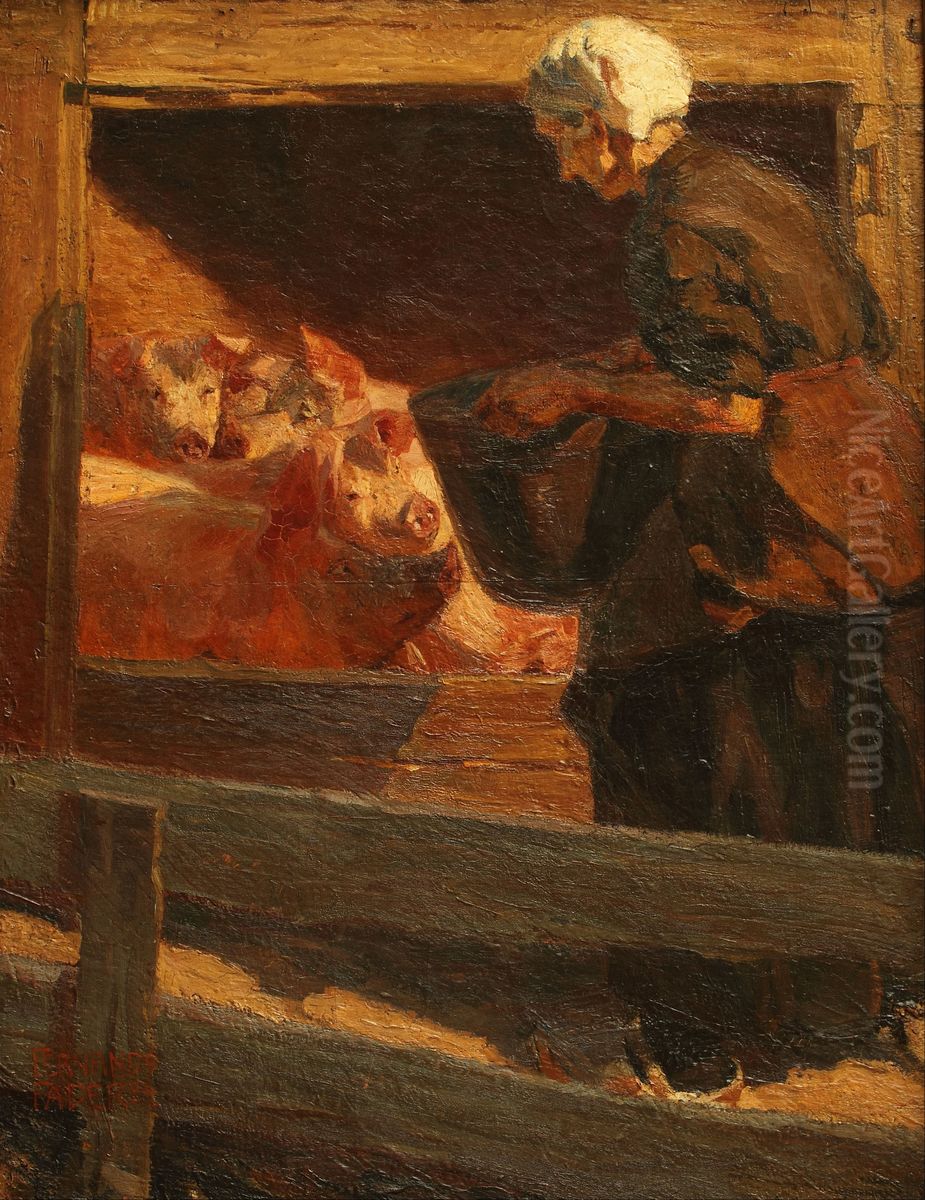 La comida de los cerdos Oil Painting by Fernando Fader