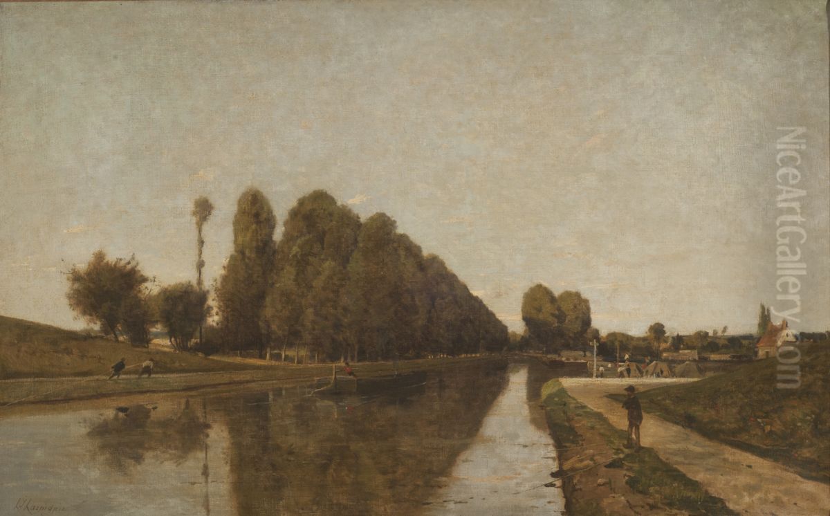 El Canal de Briare (Loire) Oil Painting by Henri Harpignies
