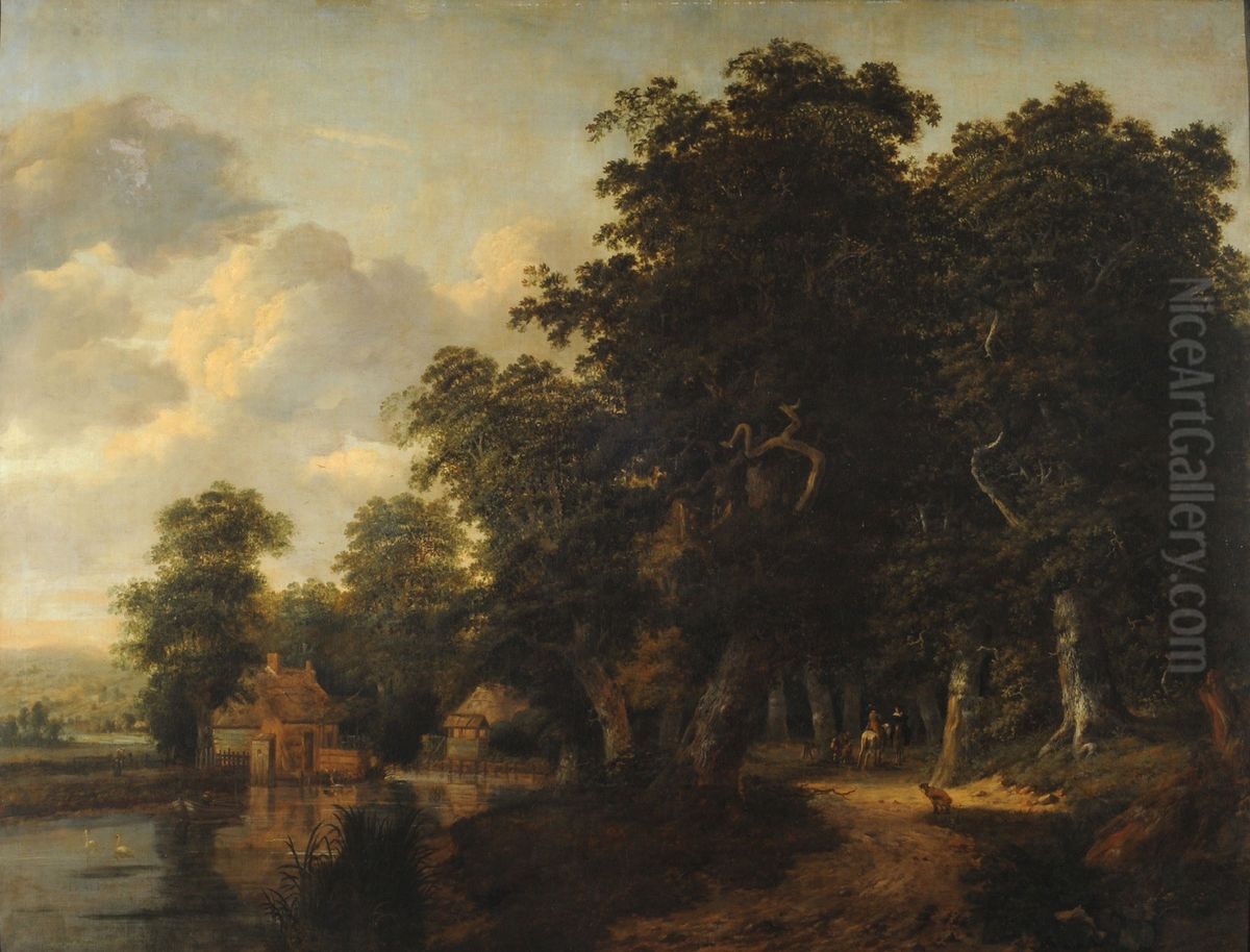 Wooded landscape with river and characters Oil Painting by Jan van Kessel the Elder