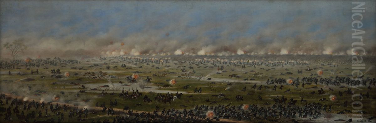 Asalto a la segunda columna brasilena a Curupayti Oil Painting by Luis Candido Lopez