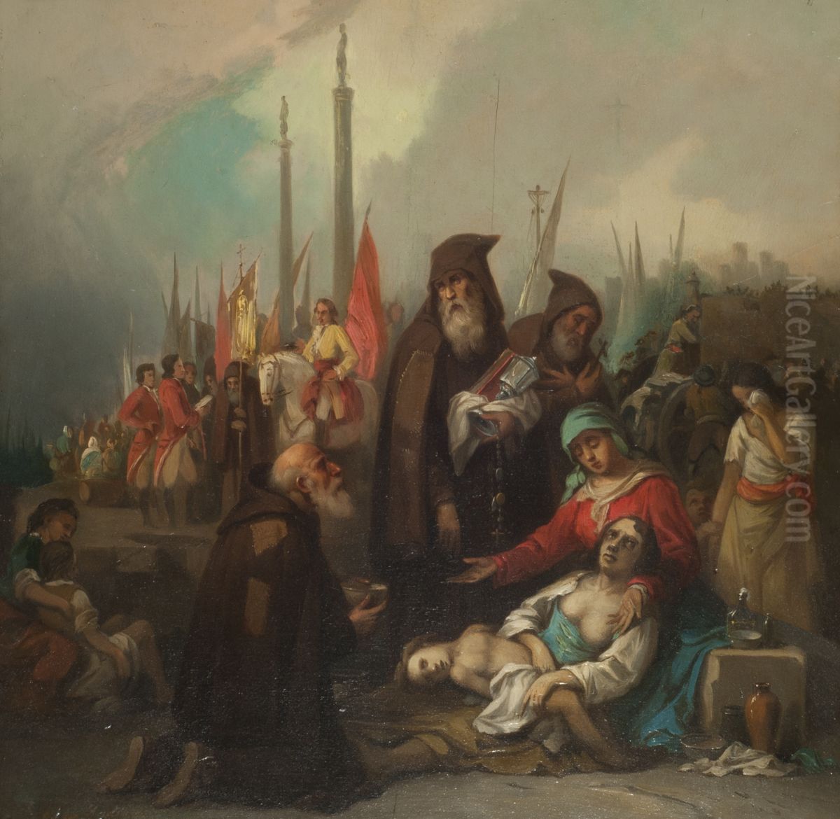 Cuadro historico. Auxilio a unos apestados Oil Painting by Federico de Madrazo y Kuntz