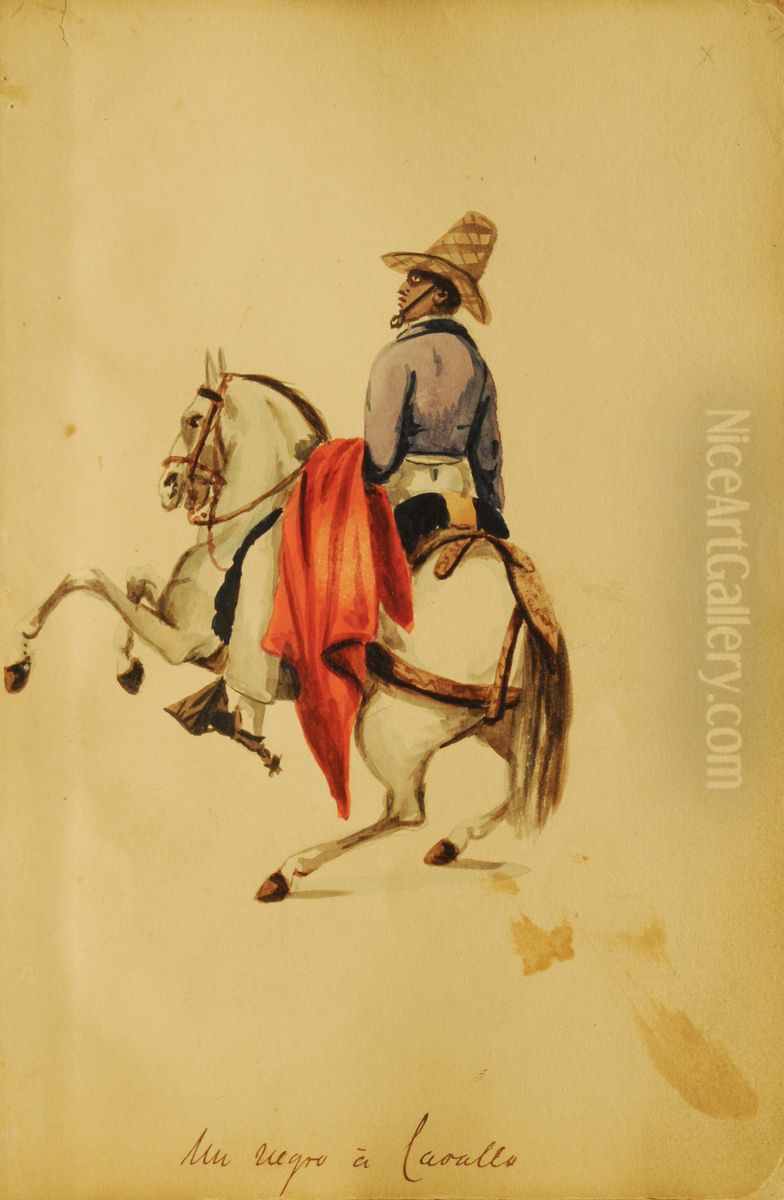 A Negro on horseback Oil Painting by Pancho Fierro