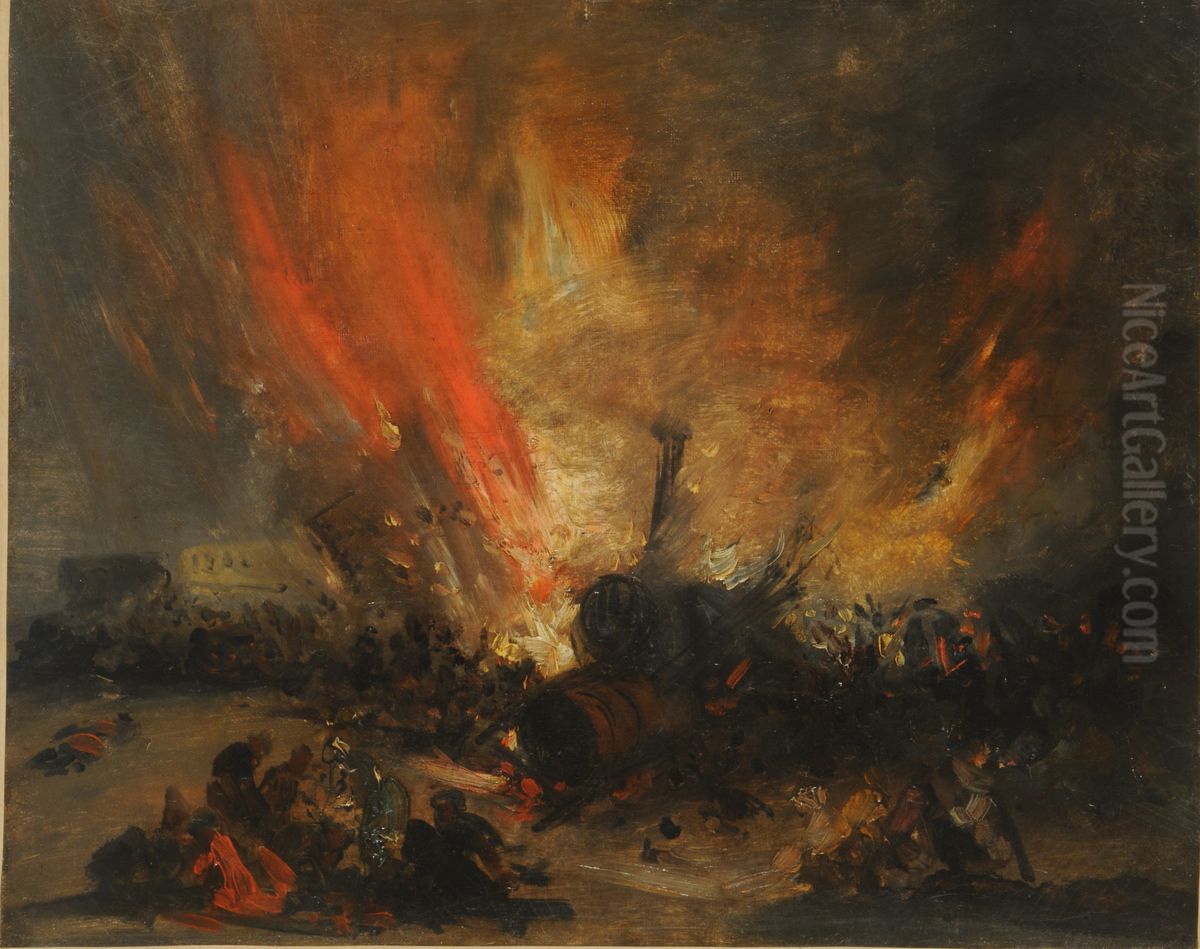 Explosion de una locomotora Oil Painting by Genaro Perez Villaamil Y Duguet