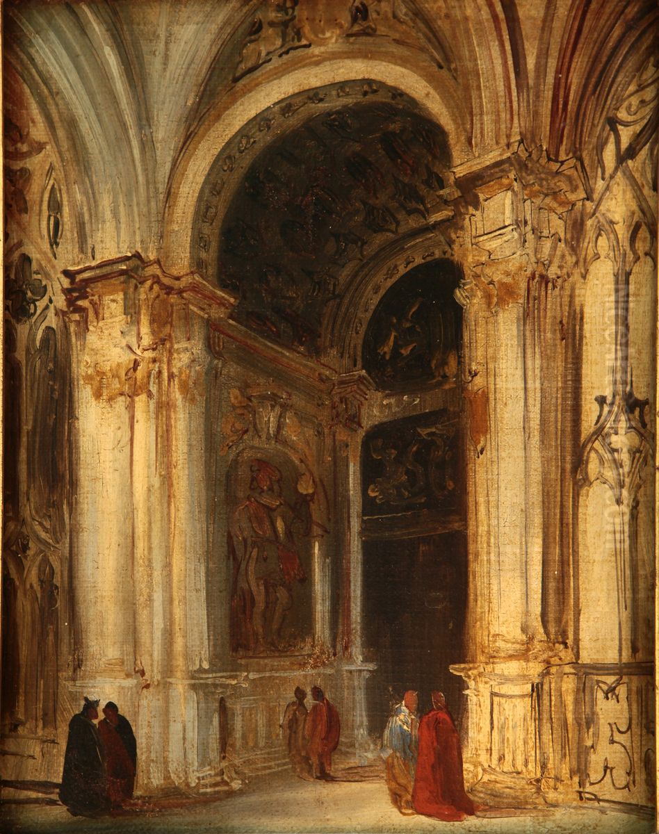 Interior de iglesia Oil Painting by Genaro Perez Villaamil Y Duguet