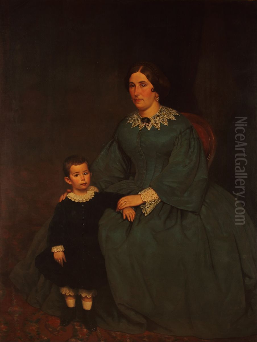 Retrato de Cecilia R. de Peralta Ramos y su hijo Oil Painting by Prilidiano Pueyrredon