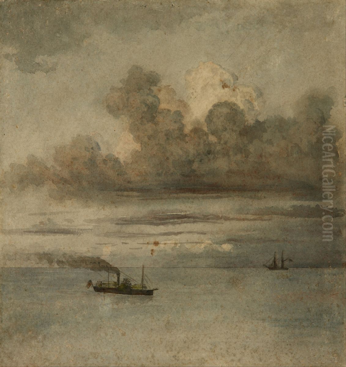 Paisaje con barcos Oil Painting by Prilidiano Pueyrredon