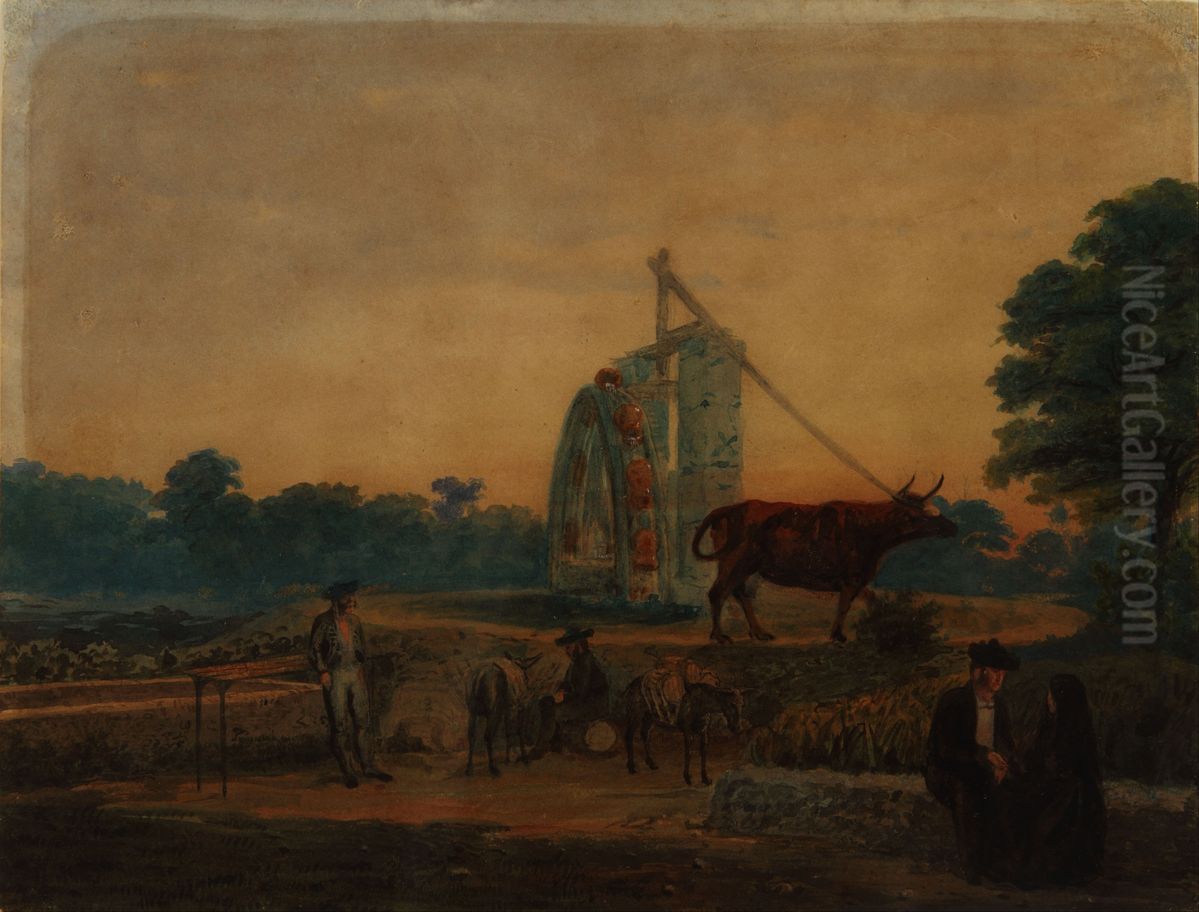 La Noria (Espana) Oil Painting by Prilidiano Pueyrredon