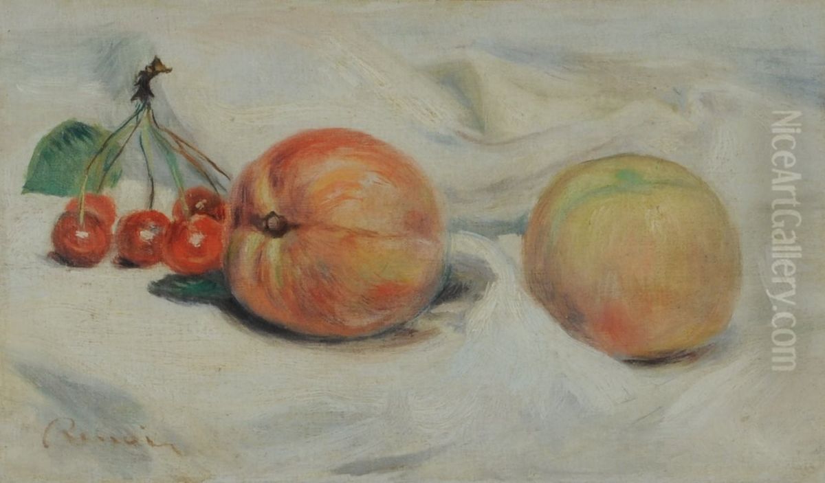 Peches et cerises Oil Painting by Pierre Auguste Renoir