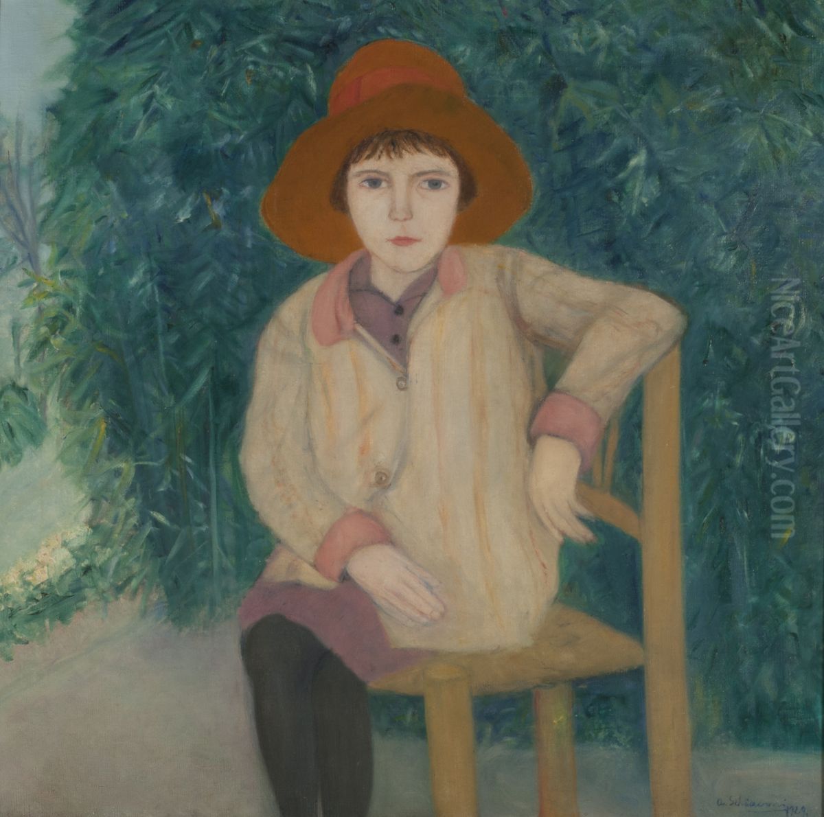 Sitting Girl Oil Painting by Augusto Schiavoni