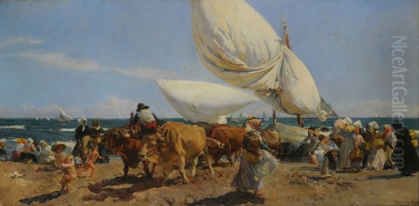 The Return of Fishing Oil Painting by Joaquin Sorolla