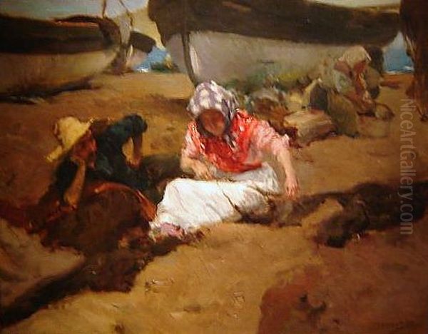 Componiendo la red Oil Painting by Joaquin Sorolla