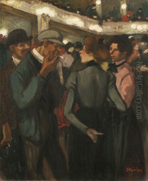 Filles et souteneurs au Moulin Rouge Oil Painting by Theophile Steinlen