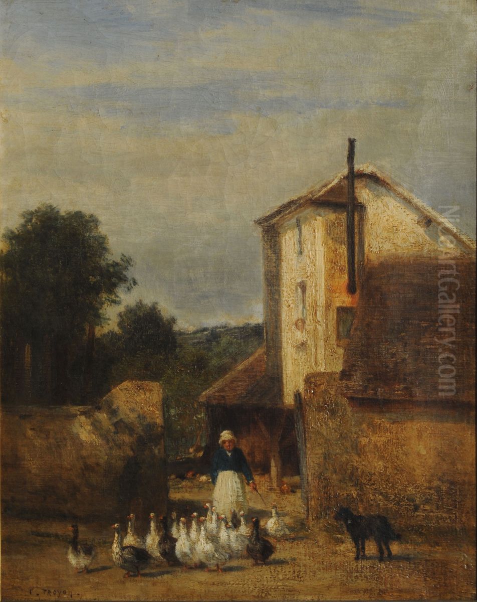 (Guardiana de pavos) Oil Painting by Constant Troyon