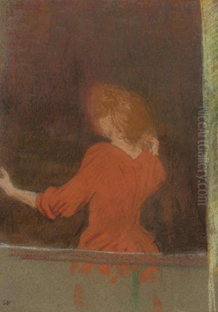 Femme en rouge, dos a la fenetre (Mujer de rojo, de espaldas a la ventana) Oil Painting by Jean-Edouard Vuillard