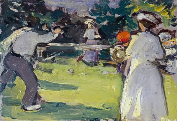 Game of Tennis, Luxembourg Gardens Oil Painting by Samuel Peploe