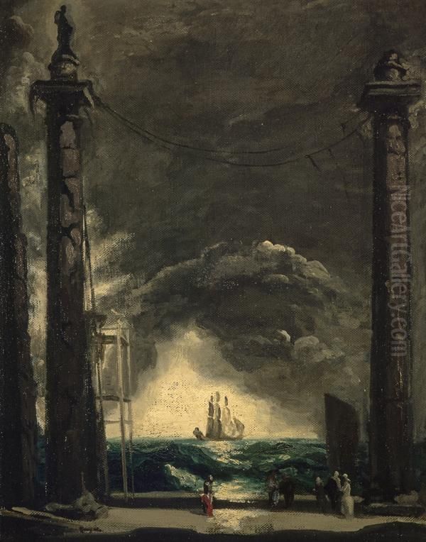 An Ancient Harbour Oil Painting by James Pryde