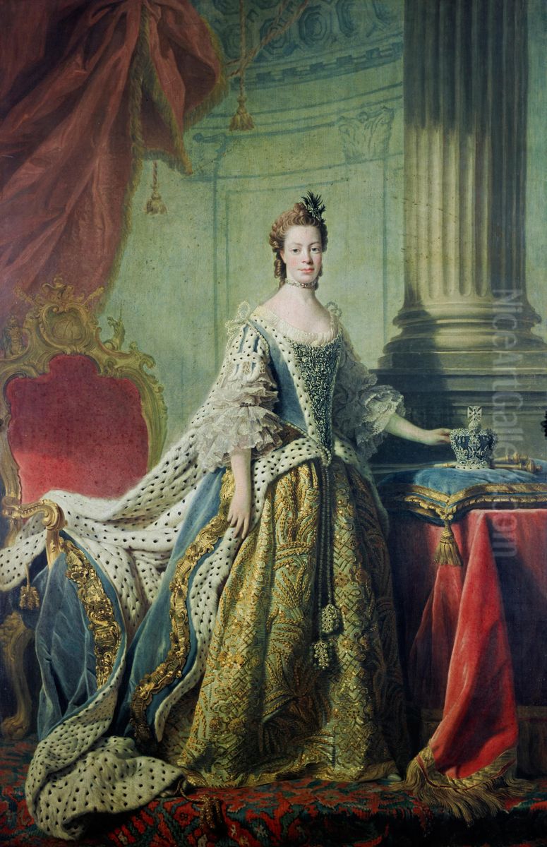 Queen Charlotte; Princess Sophia Charlotte of Mecklenburg-Strelitz, 1744 - 1818. Queen of George III Oil Painting by Allan Ramsay