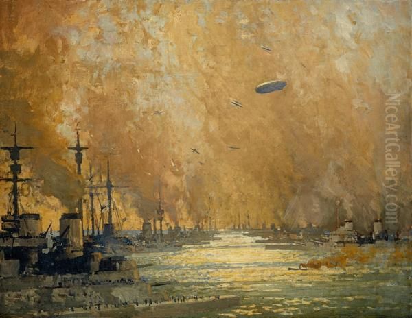 The German fleet after surrender, Firth of Forth, 21 November 1918 Oil Painting by James Paterson