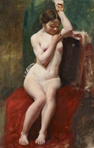 A Life Study of a Female Nude Model with her Left Arm Raised