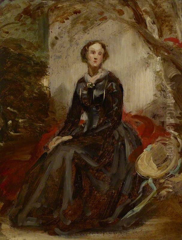 A Portrait Study of a Lady Seated in a Landscape Oil Painting by Daniel Macnee