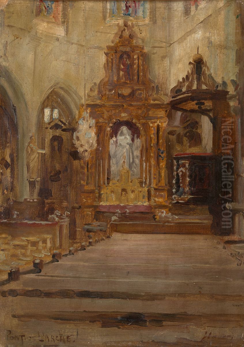 Eglise Notre Dame des Arts, Pont de l'Arche (View of the Nave Looking Towards the Choir) Oil Painting by John Lavery