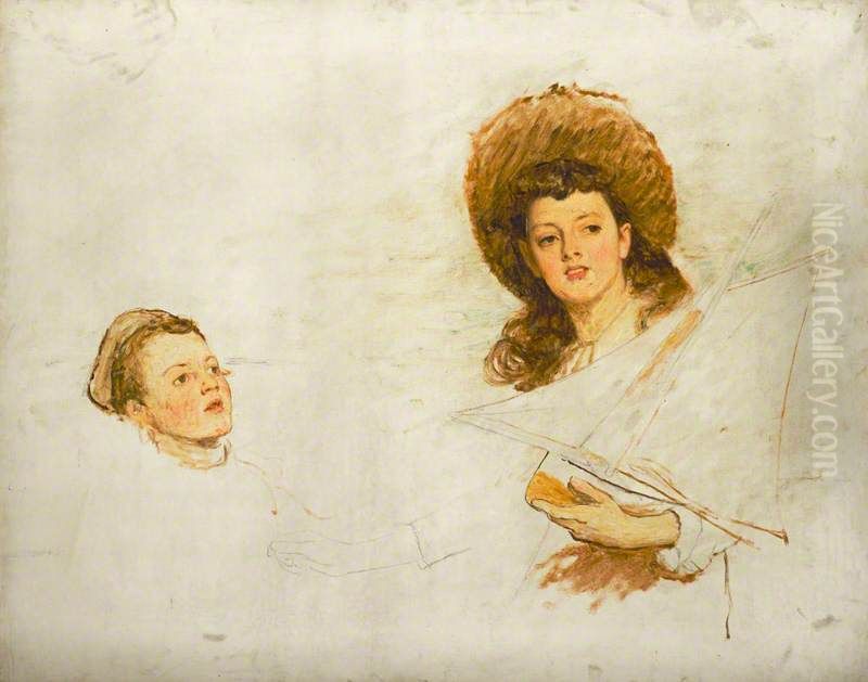 Study of the Artist's daughter Hilda Orchardson (born 1875) and one of her younger brothers Oil Painting by William Quiller Orchardson