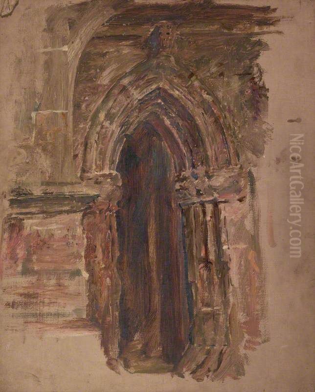 Sketch of a church door Oil Painting by William McTaggart