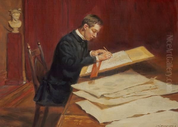 Sir Robert Lorimer, 1864 - 1929. Architect Oil Painting by John Henry Lorimer