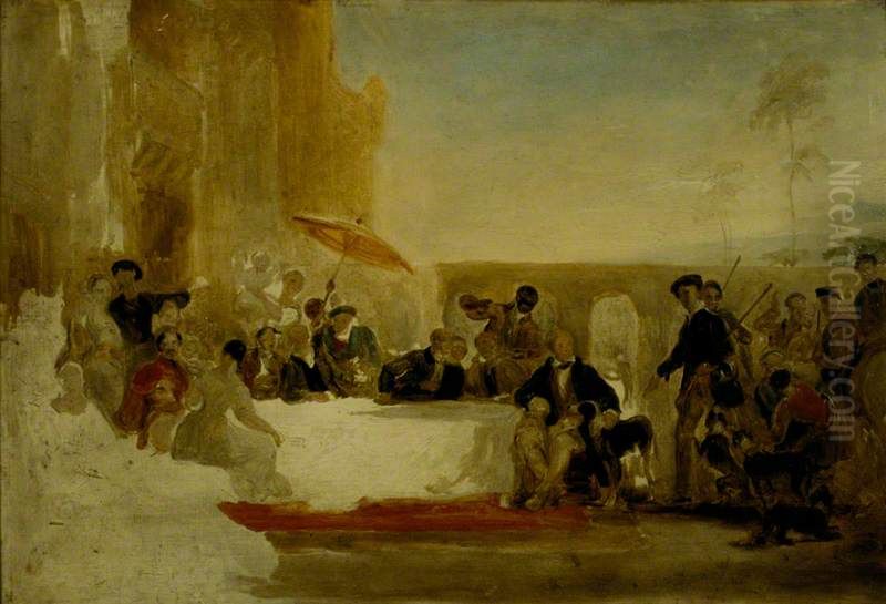 Sir Walter Scott, 1771 - 1832. Novelist and poet (Gala Day at Abbotsford) Oil Painting by William Allan
