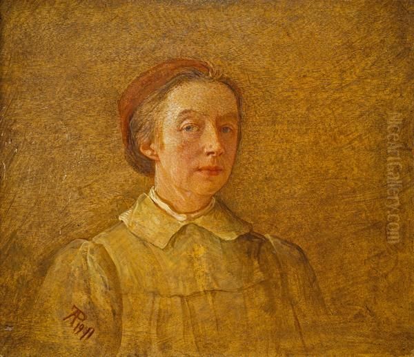 Phoebe Anna Traquair, 1852 - 1936. Artist (Self-portrait) Oil Painting by Phoebe Ann Traquair